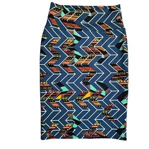 Lularoe Cassie Skirt Sz XS Pull On Stretchy‎ Pencil Multi Color Blue Pattern